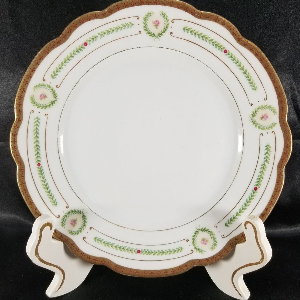 Antique Moritz Zdekauer Pink Rose Porcelain Dinner Plate